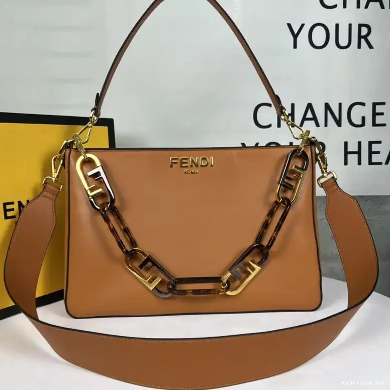 Cheap Bag O'Lock Zip Calf Leather Brown Shoulder In Fendi 0609